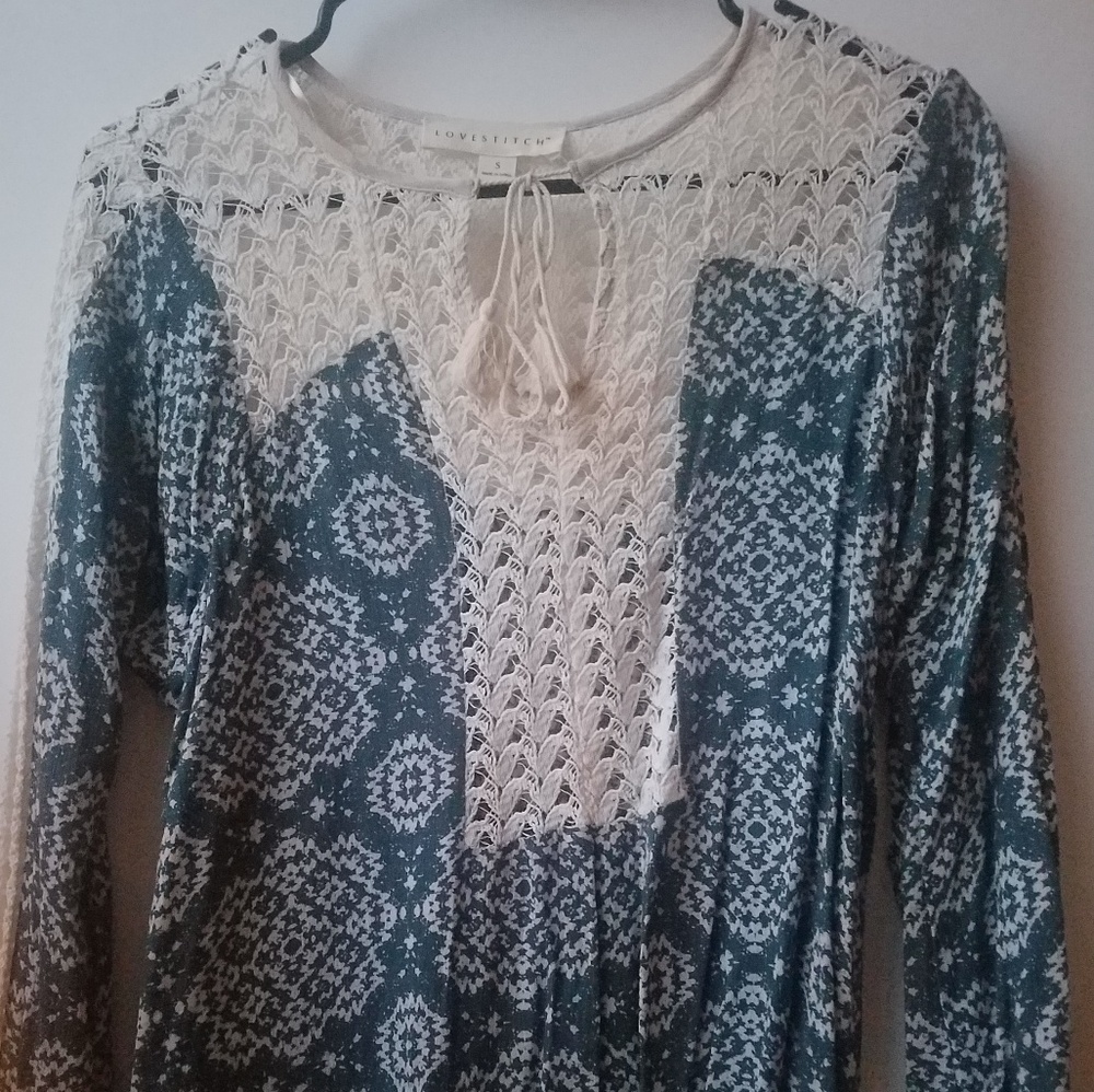 Lovestitch knit-lace top with tie keyhole neckline